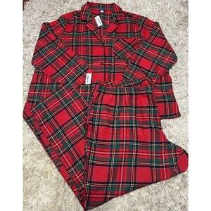 Old Navy Women's 3X Pajama Set Flannel Red Plaid Christmas Holidays New